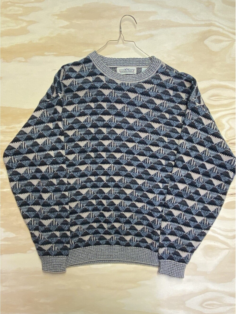 Natural Issue Geometric Knit Sweater Men’s Large Blue Gray Vintage 90s